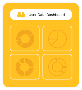 A user data dashboard icon on a yellow background.
