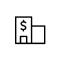 A black and white icon of a building with a dollar sign.